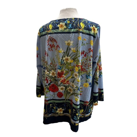 Linea Plus Size Tunic Top 20W Blue Multicolor Floral Print Long Sleeve Blouse - Picture 3 of 8